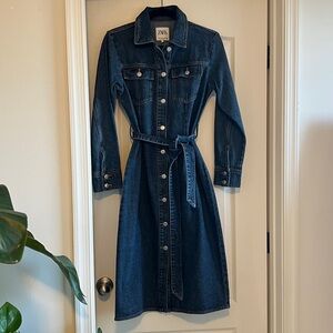 Zara ZW Blue Denim Front Fastening Belted Shirt Midi Dress. Size M